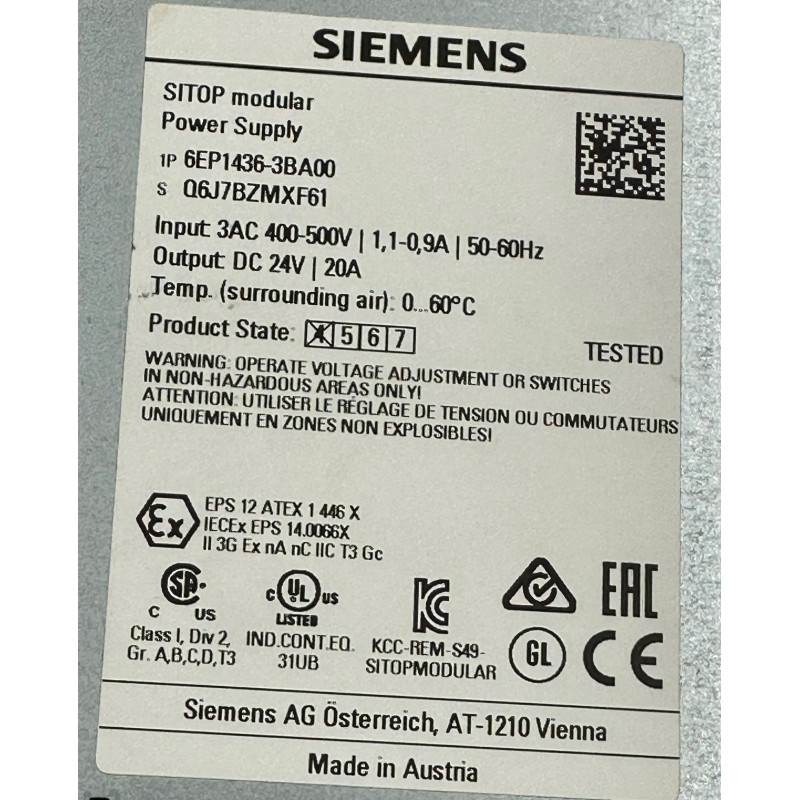 Zasilacz 3AC 24V 20A Siemens Sitop 6EP1436-3BA00